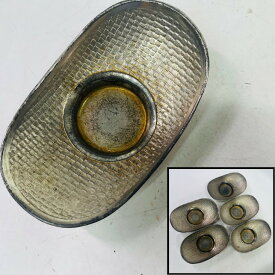 【中古】骨董茶器　錫茶托　小判型畳柄　5客セット　無銘　メッキ剥げあり【送料無料】