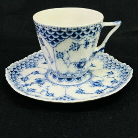 【中古】※ジャンク【チップ】ロイヤルコペンハーゲン ブルーフルーテッド フルレース コーヒー カップ&ソーサー 140ml 1017226【送料無料】