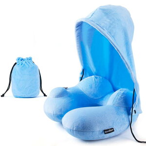 amifun ネックピロー 飛行機 車用 低反発 首枕 フード フード付き 旅行 便利グッズ 旅行グッズ トラベルグッズ 車 トラベル 携帯枕 車用品 便利グッズ グッズ 快眠 仮眠 枕 肩こり トラベルピ