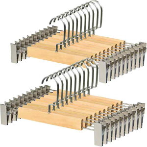 ズボンハンガー スカートハンガー ズボンハンガークリップ 洗濯 ハンガー 360度回転 サイズ調整可 すべり落ちない 型崩れしない 天然木製