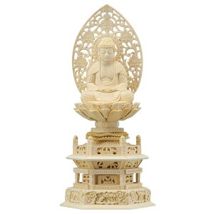 仏壇屋 滝田商店 仏像 大佛師「帆刈黌童(ほかりこうどう)」監修 釈迦如来 (曹洞宗・臨済宗) 白木製 2寸仏壇用のご本尊仏像、木彫り【滝田商店発行 証明書付】