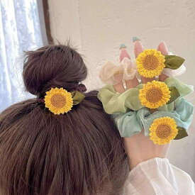 ヘアゴム 女子用 夏 ひまわり柄 大型 スクランチー 網目レース 素材 かわいい 仙女 高級感 万能 ヘッドバンド ポニーテール アクセサリー 軽量 ファッション