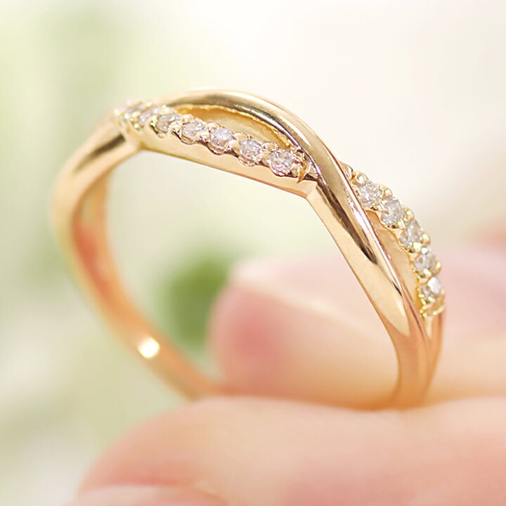 楽天市場】K18YG【0.17ct】ダイヤモンド ウェーブ リング 【送料無料 
