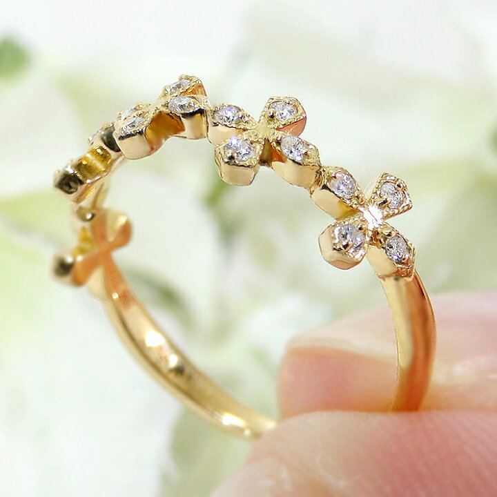 楽天市場】K18YG ダイヤモンド クロス リング【0.15ct】【送料無料 