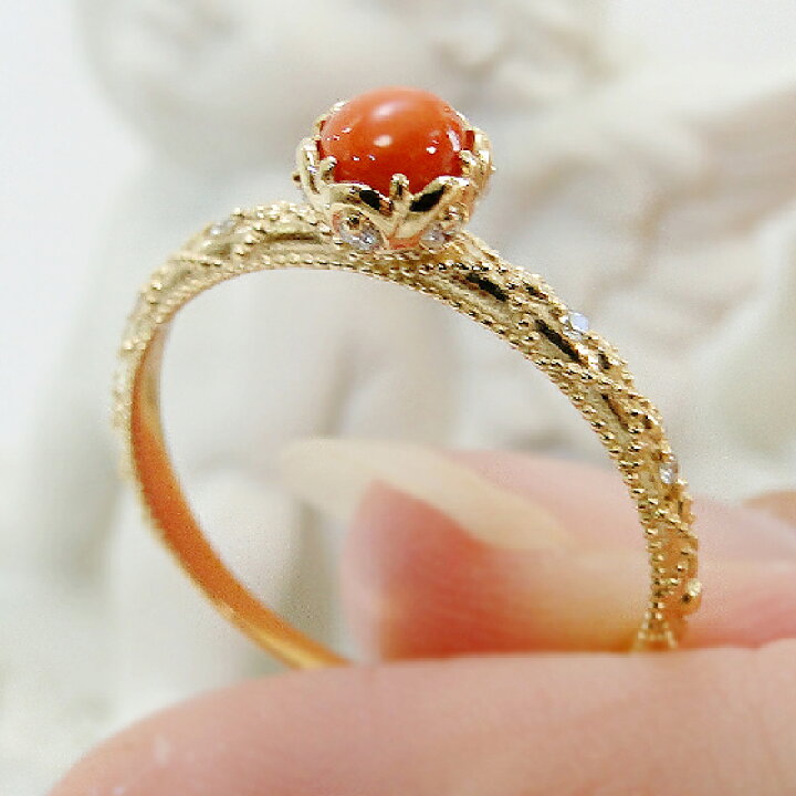 楽天市場】K18YG 珊瑚 & ダイヤモンド リング 【送料無料】【代引  