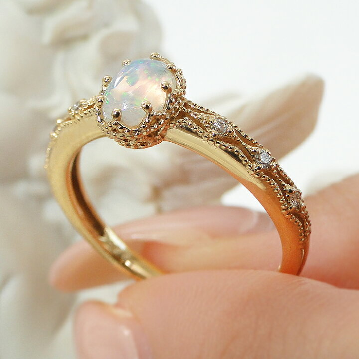 楽天市場】K18YG オパール ダイヤモンド アンティーク リング 【送料  