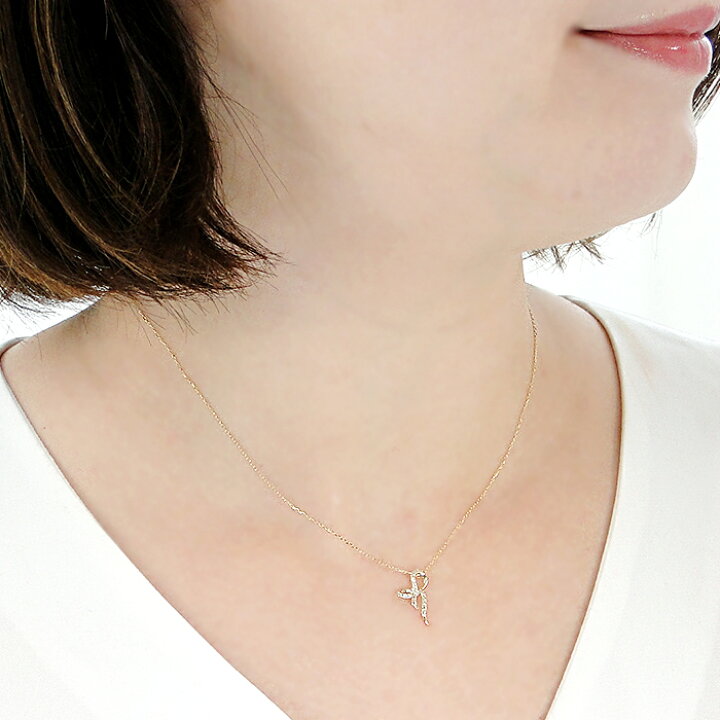 楽天市場】K10YG リボンモチーフ ダイヤモンド ネックレス 【0.08ct 