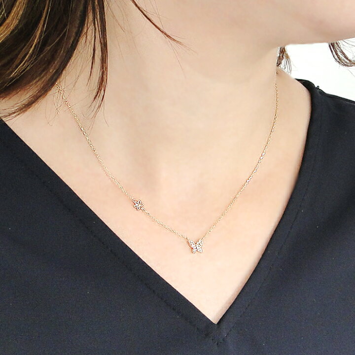 楽天市場】K10YG ダイヤモンド バタフライ ネックレス【0.08ct】【SI 