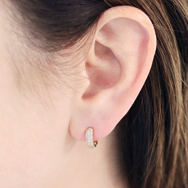 楽天市場】K18YG 中折れ ダイヤモンド パヴェ フープ ピアス【0.4ct 