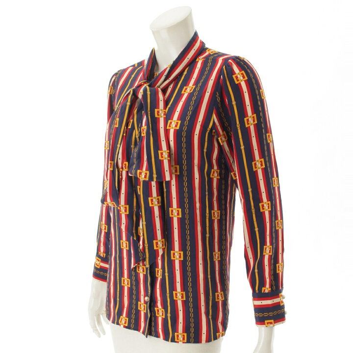 楽天市場】【グッチ】Gucci シルク ボウタイ付き 総柄ブラウス 467085 