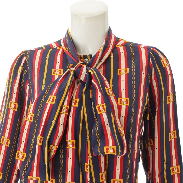 楽天市場】【グッチ】Gucci シルク ボウタイ付き 総柄ブラウス 467085 