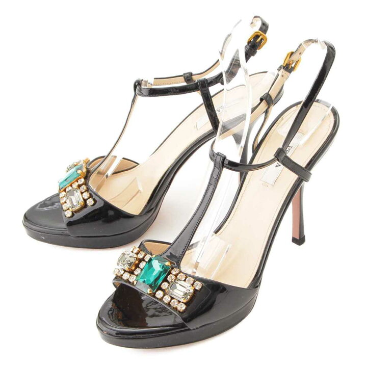 楽天市場】【プラダ】Prada ビジュー パテント Tストラップ サンダル 