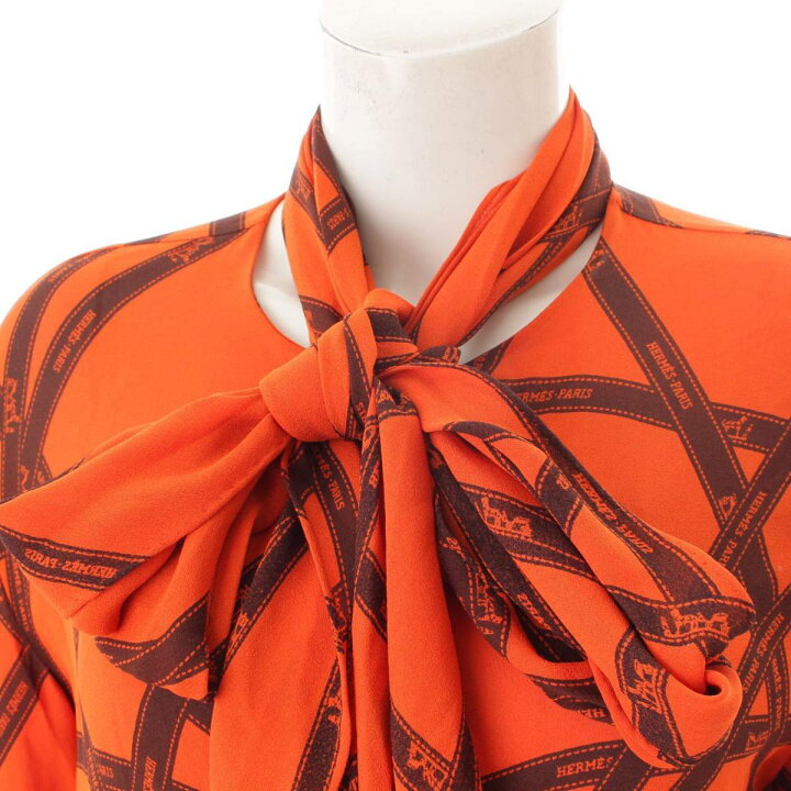 楽天市場】【エルメス】Hermes シルク ボウタイ付き ブラウス 