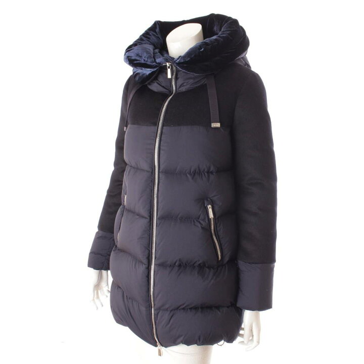 楽天市場】【ムーレー】MooRER 20AW ベロア切替 ダウンコート ネイビー 