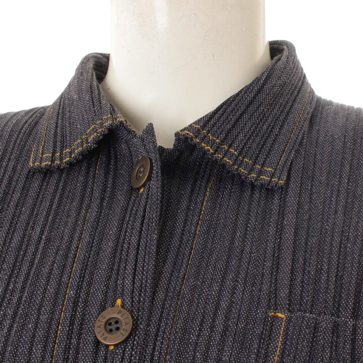 【イッセイミヤケ】Issey miyake プリーツプリーズ 14AW 長袖 デニム トップス PP43-JA711 インディゴブルー 3 【中古】【鑑定済・正規品保証】129872 | retro