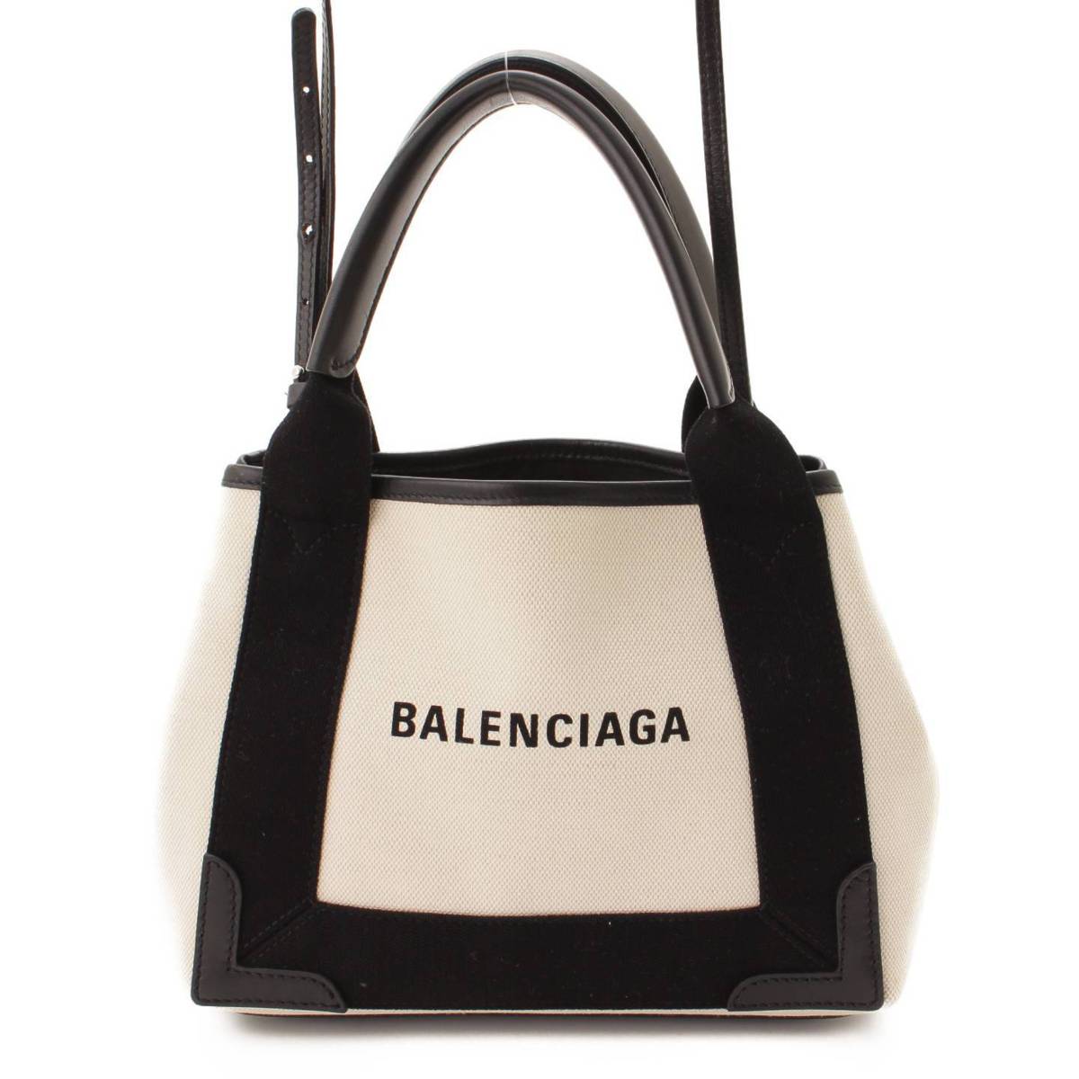 【バレンシアガ】Balenciaga　ネイビーカバス XS トートバッグ ポーチ付き 390346 ホワイト 【】【鑑定済・正規品保証】140812