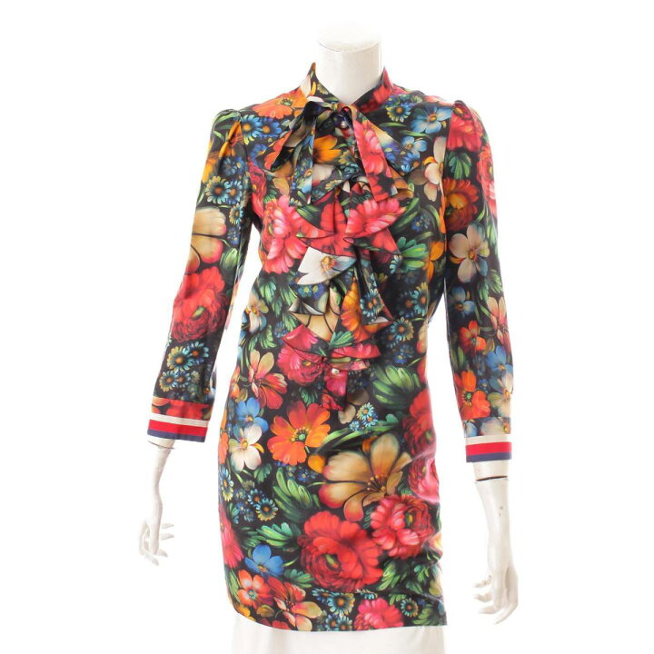 楽天市場 グッチ Gucci ボウタイ シルク ワンピース 花柄 フラワー マルチカラー 36 未使用 中古 鑑定済 正規品保証 Retro