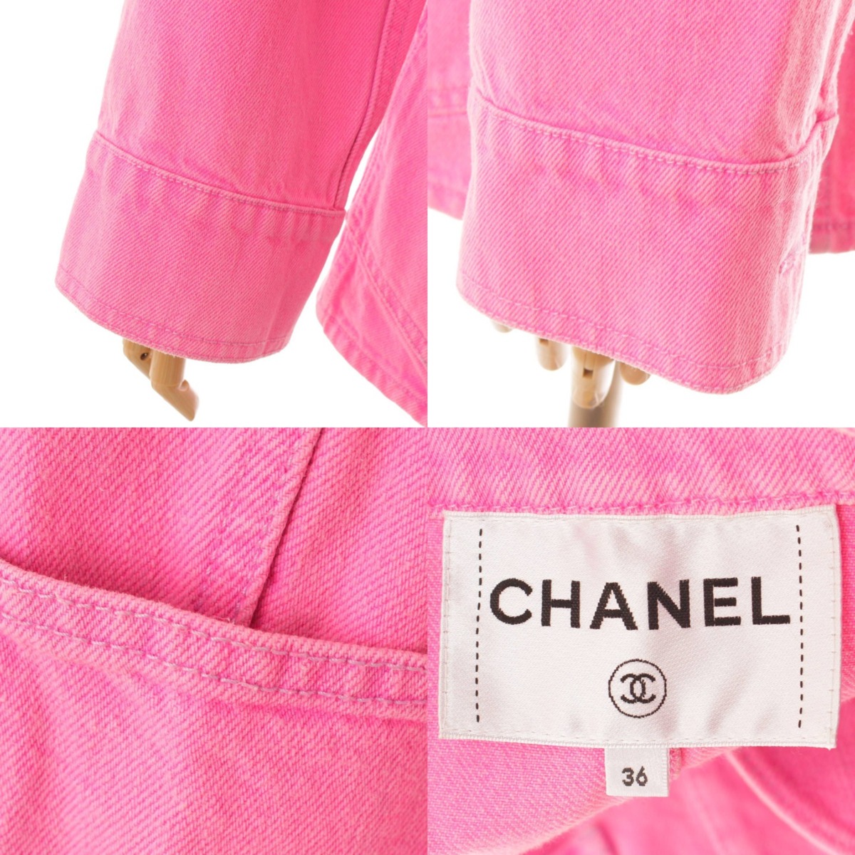 【シャネル】Chanel　カメリア COCOボタン デニム ジャケット P70707 ネオンピンク 36 【中古】【鑑定済・正規品保証】156540  | retro