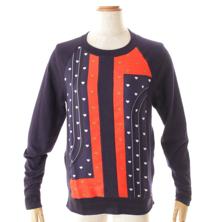 HERMES ネイビー シルク ニット 長袖シャツ BRIDES de GALA エルメス  