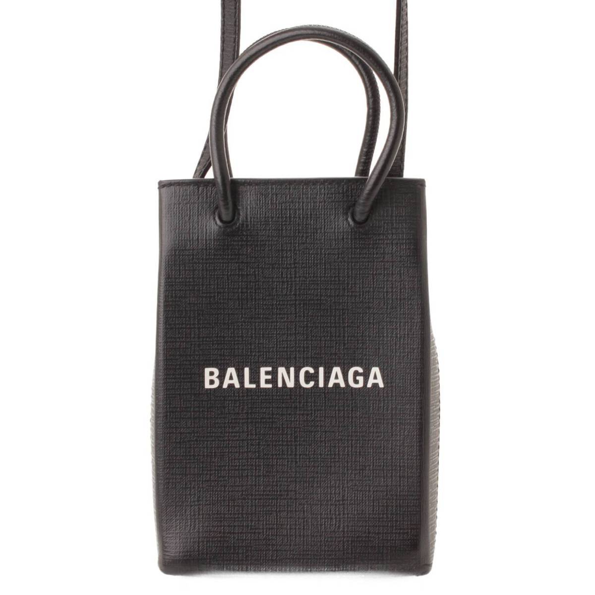 【バレンシアガ】Balenciaga　ショッピングフォンホルダー レザー 2WAY ショルダーバッグ 593826 ブラック  【中古】【鑑定済・正規品保証】162697 | retro