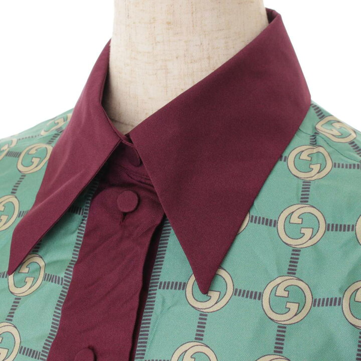楽天市場】【グッチ】Gucci インターロッキング シルク シャツブラウス 