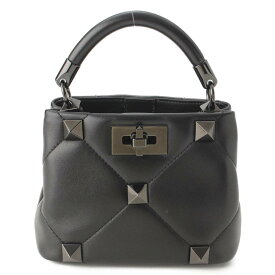 【ヴァレンティノ】Valentino　カラヴァーニ ローマンスタッズ レザー 3WAY ハンドバッグ ブラック 【中古】【鑑定済・正規品保証】173185