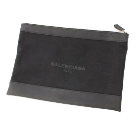 【バレンシアガ】Balenciaga　メンズ ネイビークリップM キャンバス×レザー クラッチバッグ 373834 ブラック 【中古】【鑑定済・正規品保証】180286