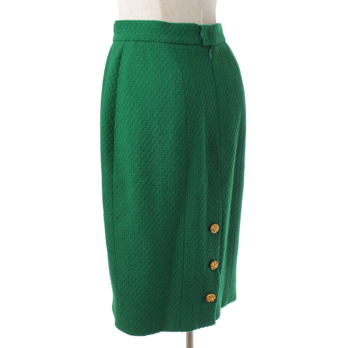Chanel マトラッセ ツイード ヴィンテージ セットアップ ジャケット スカート グリーン 38 180718 スカートスーツ 