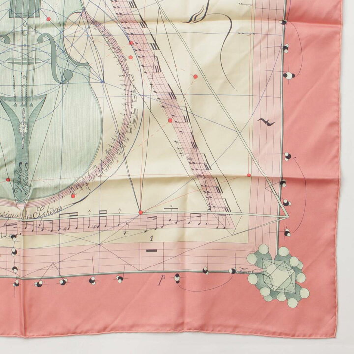 エルメスカレ90 鳥柄 花柄 ピンク/白 レディース スカーフ HERMES 中古  