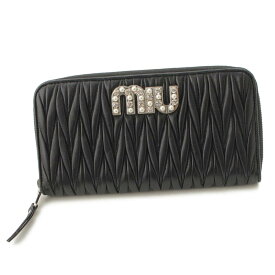 【ミュウミュウ】Miu Miu　ロゴ パール ラインストーン マテラッセ レザー ウォレット 長財布 ブラック 【中古】【鑑定済・正規品保証】188529