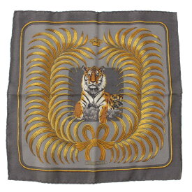 【エルメス】Hermes　カレ45 TIGER ROYAL 王者の虎 カシミヤ シルク スカーフ 【中古】【鑑定済・正規品保証】197956