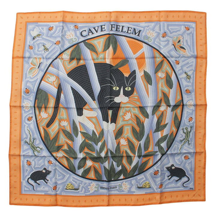 楽天市場】【エルメス】Hermes カレ90 シルクスカーフ CAVE FELEM 猫に  