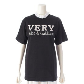 【ドルチェアンドガッバーナ】Dolce&Gabbana　VERY レース パッチ&エンブロイダリー 半袖 Tシャツ トップス カットソー ブラック 38 【中古】【鑑定済・正規品保証】199660