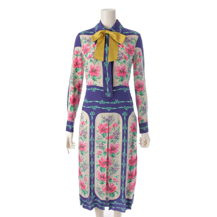 楽天市場】【グッチ】Gucci 総柄 花柄 リボン シルク ドレス 