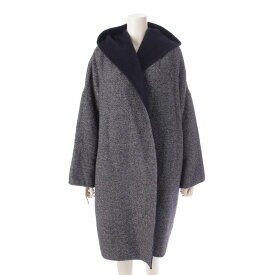 【マックスマーラ】Max mara　ウール アルパカ シルク ツイード フード コート 白タグ ネイビー F38 【中古】【鑑定済・正規品保証】199390