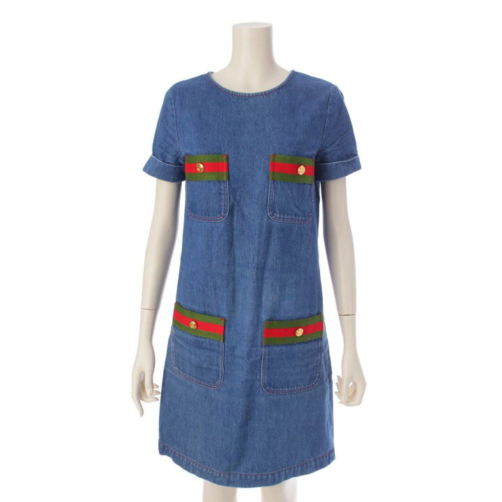 楽天市場】【グッチ】Gucci シェリーライン 半袖 デニム ワンピース  