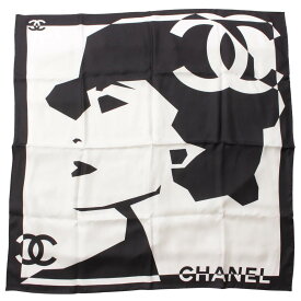 【シャネル】Chanel　ココマーク ロゴ シルク スカーフ ブラック×ホワイト 未使用【中古】【鑑定済・正規品保証】200072