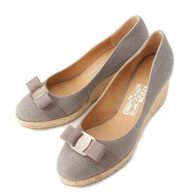 【サルバトーレフェラガモ】Salvatore Ferragamo　Mirabel ヴァラ キャンバス ウェッジソール サンダル パンプス グレー 8 【中古】【鑑定済・正規品保証】198577