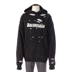 【バレンシアガ】Balenciaga　メンズ デストロイ加工 ロゴ 長袖 パーカー トップス 659403 ブラック XS 【中古】【鑑定済・正規品保証】202280