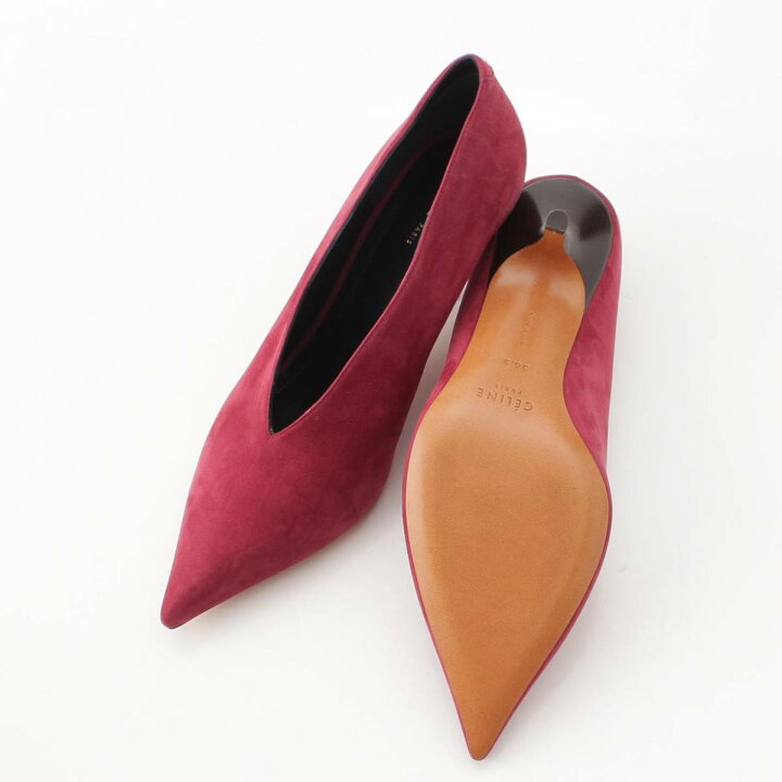 未使用】CELINE Vカット ポインテッドトゥ スエード パンプス 