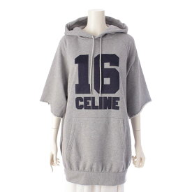 【セリーヌ】Celine　23SS 16 パッチ オーバーサイズ フーディー 半袖 コットン パーカー グレー XS 【中古】【鑑定済・正規品保証】205133