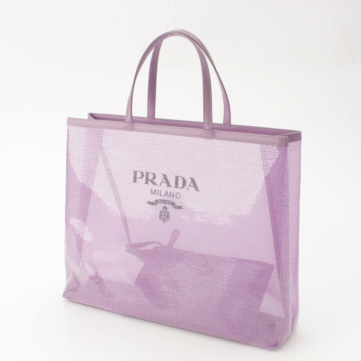 正規品】 PRADAメッシュ ハンドバッグ/ ピンク ブラック プラダ】Prada 
