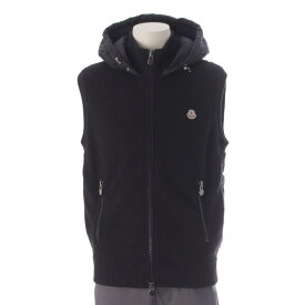 【モンクレール】Moncler　16年 メンズ ニット切替 フード ダウンベスト ジャケット ブラック XL 【中古】【鑑定済・正規品保証】207351