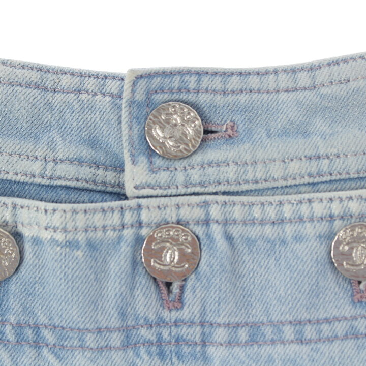 CHANEL 大きなココマークポケット&ココマークボタン白デニムクロップド  