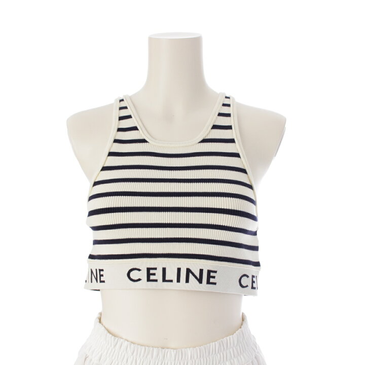 楽天市場】セリーヌ CELINE コットン クロップド ロゴ ボーダー タンク 