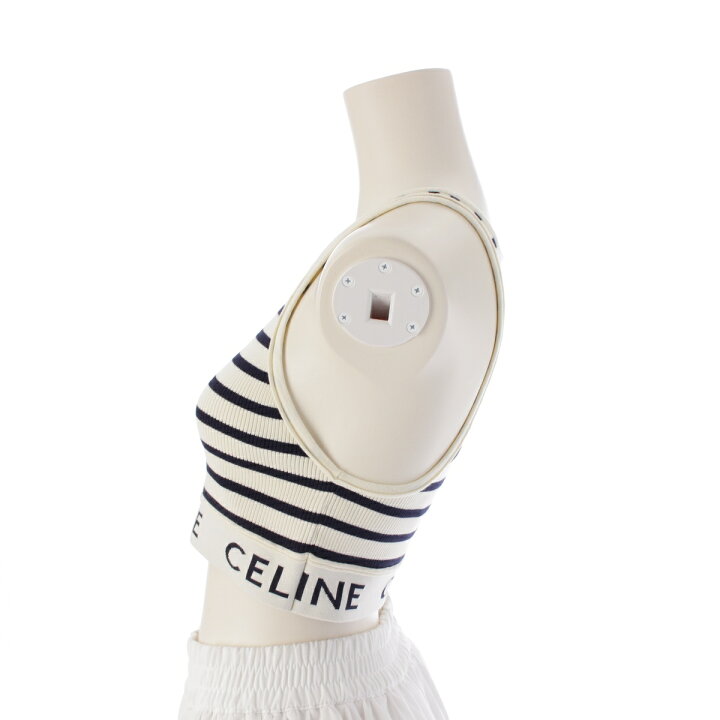 楽天市場】セリーヌ CELINE コットン クロップド ロゴ ボーダー タンク  