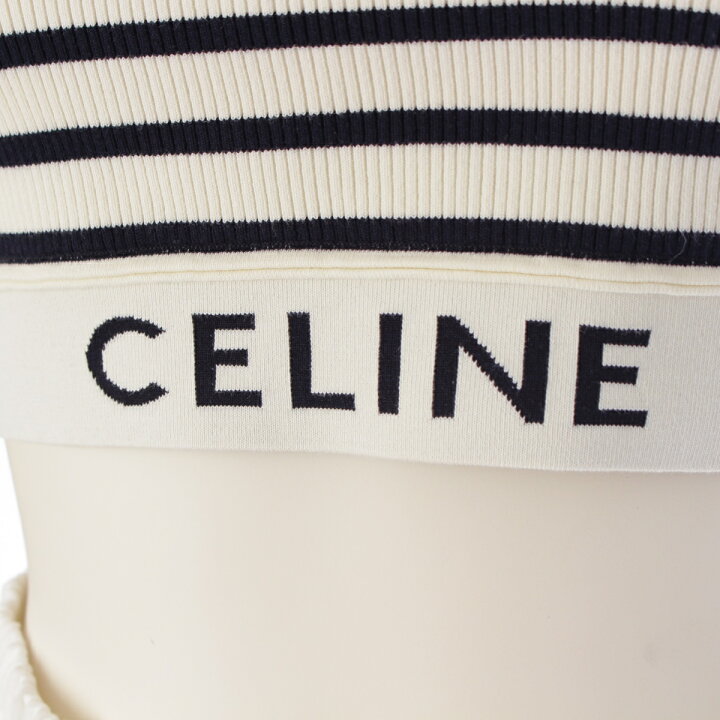 楽天市場】セリーヌ CELINE コットン クロップド ロゴ ボーダー タンク  