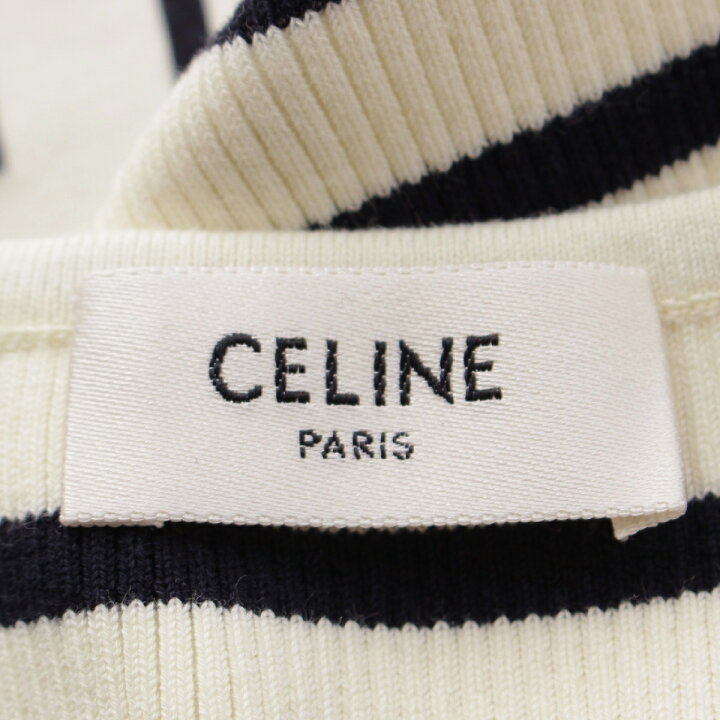 楽天市場】セリーヌ CELINE コットン クロップド ロゴ ボーダー タンク  