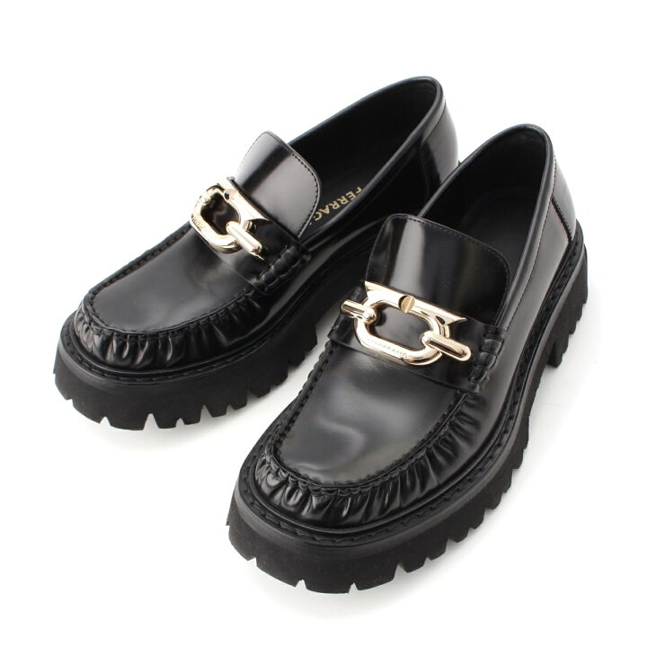 Ferragamo ブラック ローファー 厚底 厚底ブラックローファー L(24.0 