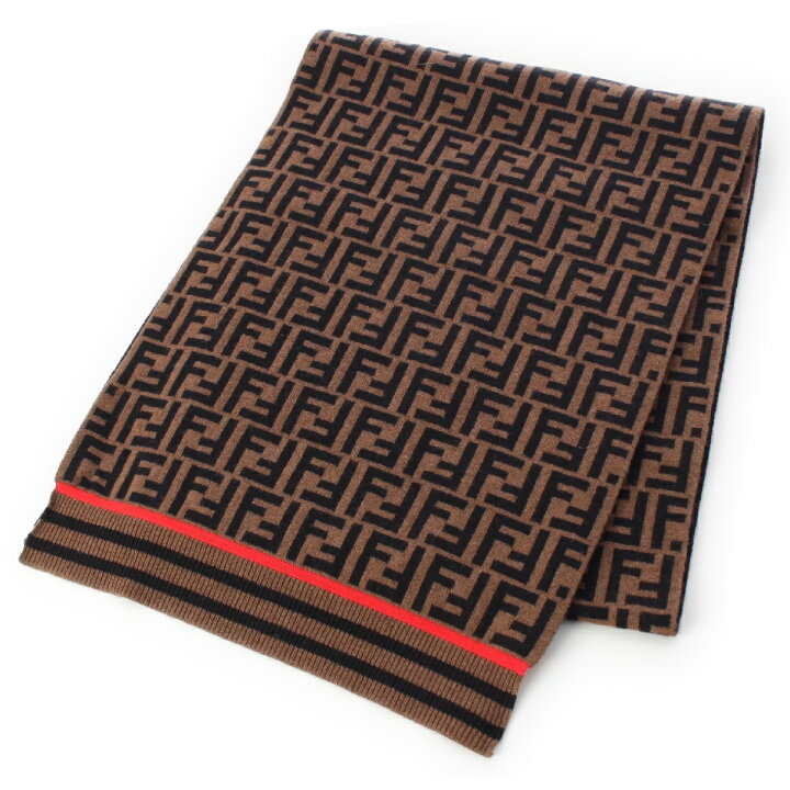 美品 FENDI フェンディ ズッカ ブラウン ウール ストール マフラー  